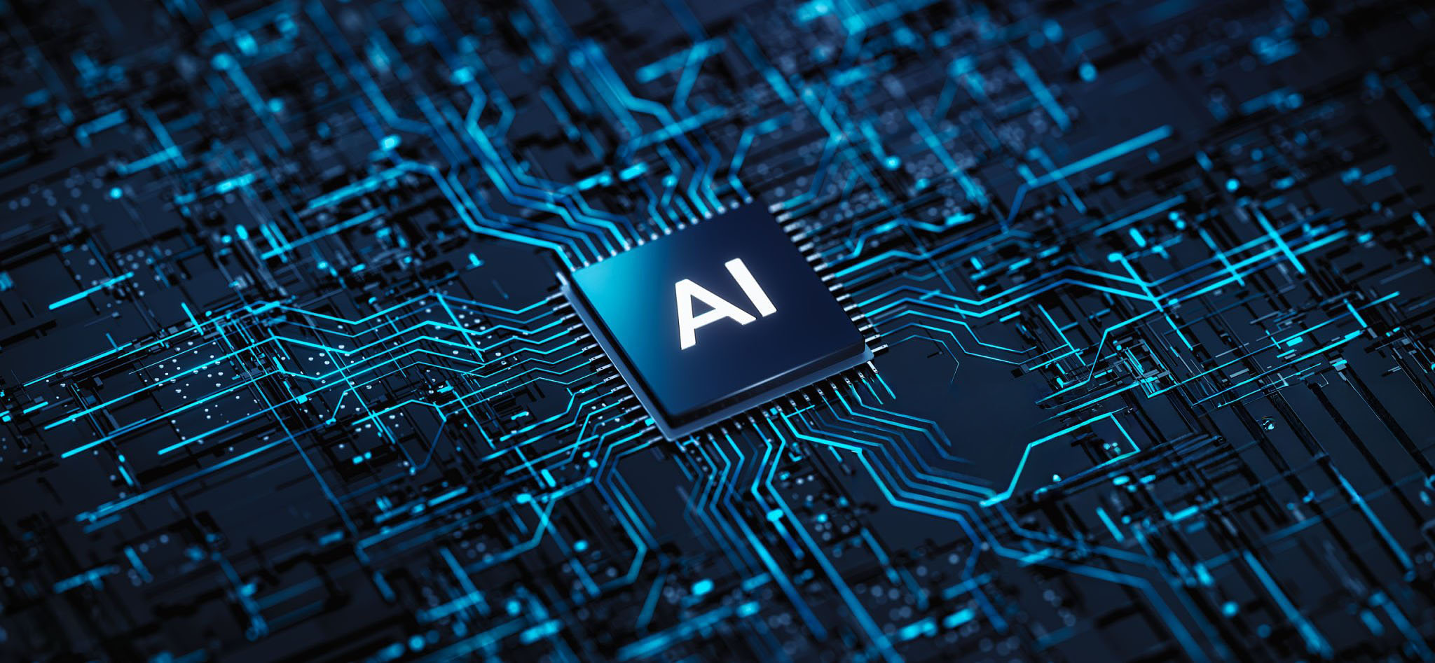 Artificial Intelligence AI Processor on Circuit Board.
